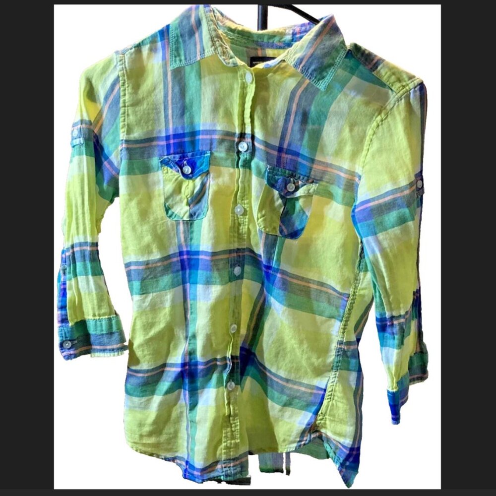 American Eagle Outfitters Yellow Green Favorite Fit Blouse, Size XS